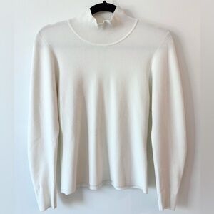A.L.C. White Ruffled Neck Lightweight Turtleneck Sweater